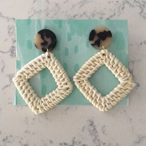 Anthropologie Acrylic and Wicker Drop Earrings